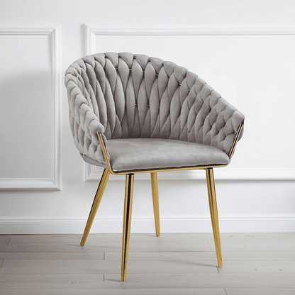 SERENITa Grey Modern Velvet Dining Chairs, Upholstered Living Room Chair with Woven Back and Golden Metal V255-SE-GP1801-DC-GREY