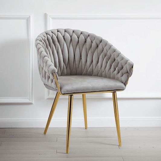 SERENITa Grey Modern Velvet Dining Chairs, Upholstered Living Room Chair with Woven Back and Golden Metal V255-SE-GP1801-DC-GREY