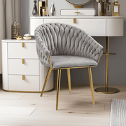 SERENITa Grey Modern Velvet Dining Chairs, Upholstered Living Room Chair with Woven Back and Golden Metal V255-SE-GP1801-DC-GREY