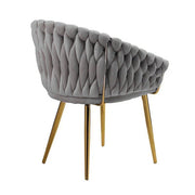 SERENITa Grey Modern Velvet Dining Chairs, Upholstered Living Room Chair with Woven Back and Golden Metal V255-SE-GP1801-DC-GREY