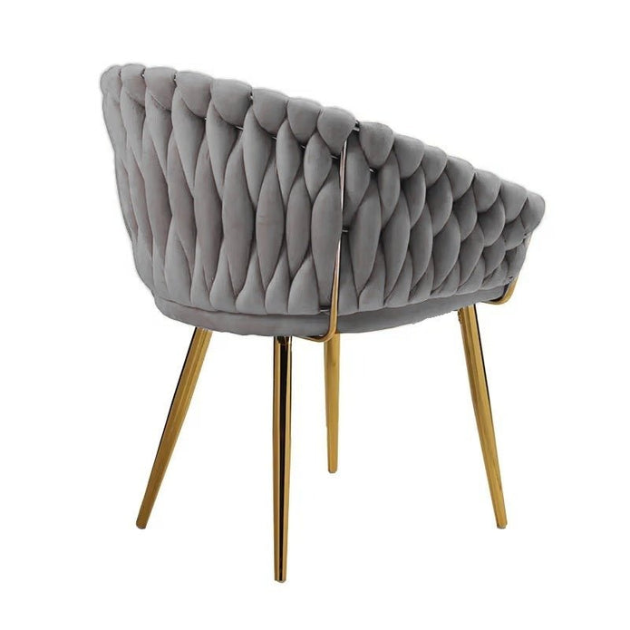 SERENITa Grey Modern Velvet Dining Chairs, Upholstered Living Room Chair with Woven Back and Golden Metal V255-SE-GP1801-DC-GREY