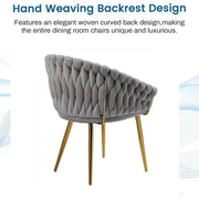 SERENITa Grey Modern Velvet Dining Chairs, Upholstered Living Room Chair with Woven Back and Golden Metal V255-SE-GP1801-DC-GREY