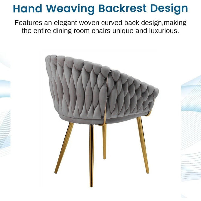 SERENITa Grey Modern Velvet Dining Chairs, Upholstered Living Room Chair with Woven Back and Golden Metal V255-SE-GP1801-DC-GREY