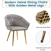 SERENITa Grey Modern Velvet Dining Chairs, Upholstered Living Room Chair with Woven Back and Golden Metal V255-SE-GP1801-DC-GREY