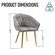 SERENITa Grey Modern Velvet Dining Chairs, Upholstered Living Room Chair with Woven Back and Golden Metal V255-SE-GP1801-DC-GREY