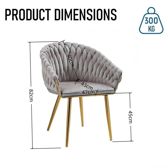 SERENITa Grey Modern Velvet Dining Chairs, Upholstered Living Room Chair with Woven Back and Golden Metal V255-SE-GP1801-DC-GREY