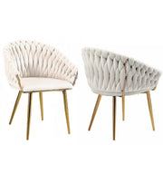 SERENITa Ivory Modern Velvet Dining Chairs, Upholstered Living Room Chair with Woven Back and Golden Metal V255-SE-GP1801-DC-IVORY