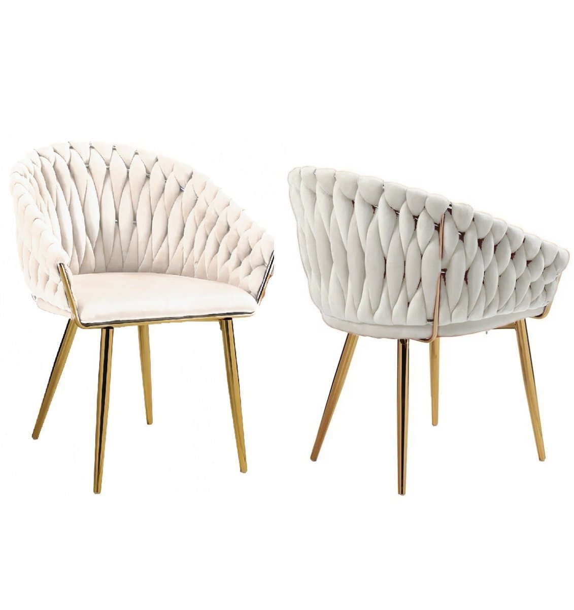 SERENITa Ivory Modern Velvet Dining Chairs, Upholstered Living Room Chair with Woven Back and Golden Metal V255-SE-GP1801-DC-IVORY
