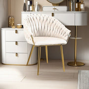 SERENITa Ivory Modern Velvet Dining Chairs, Upholstered Living Room Chair with Woven Back and Golden Metal V255-SE-GP1801-DC-IVORY