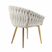 SERENITa Ivory Modern Velvet Dining Chairs, Upholstered Living Room Chair with Woven Back and Golden Metal V255-SE-GP1801-DC-IVORY