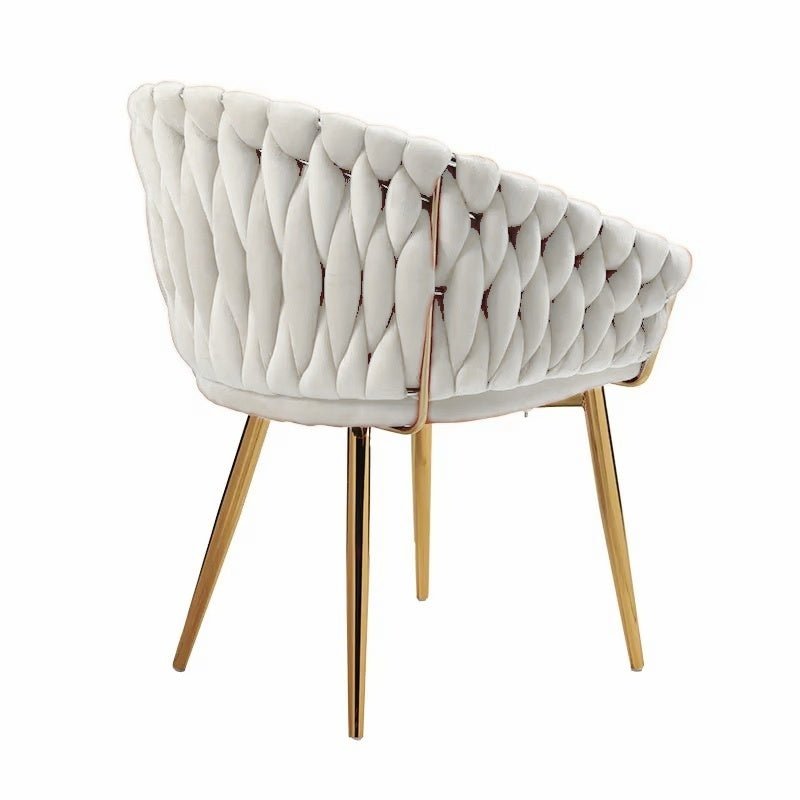 SERENITa Ivory Modern Velvet Dining Chairs, Upholstered Living Room Chair with Woven Back and Golden Metal V255-SE-GP1801-DC-IVORY