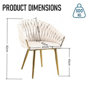 SERENITa Ivory Modern Velvet Dining Chairs, Upholstered Living Room Chair with Woven Back and Golden Metal V255-SE-GP1801-DC-IVORY