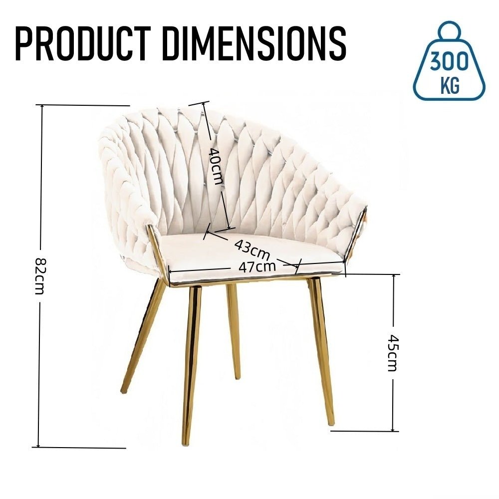 SERENITa Ivory Modern Velvet Dining Chairs, Upholstered Living Room Chair with Woven Back and Golden Metal V255-SE-GP1801-DC-IVORY