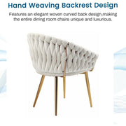 SERENITa Ivory Modern Velvet Dining Chairs, Upholstered Living Room Chair with Woven Back and Golden Metal V255-SE-GP1801-DC-IVORY