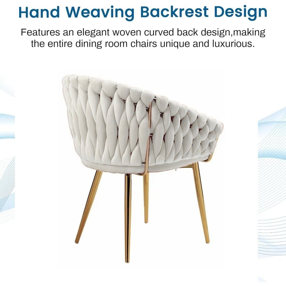 SERENITa Ivory Modern Velvet Dining Chairs, Upholstered Living Room Chair with Woven Back and Golden Metal V255-SE-GP1801-DC-IVORY