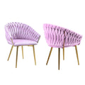 SERENITa Pink Modern Velvet Dining Chairs, Upholstered Living Room Chair with Woven Back and Golden Metal V255-SE-GP1801-DC-PINK