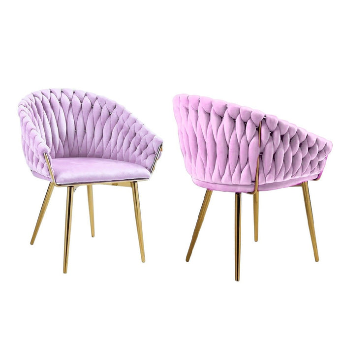 SERENITa Pink Modern Velvet Dining Chairs, Upholstered Living Room Chair with Woven Back and Golden Metal V255-SE-GP1801-DC-PINK