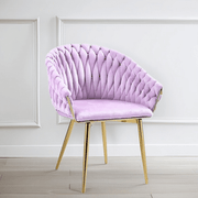 SERENITa Pink Modern Velvet Dining Chairs, Upholstered Living Room Chair with Woven Back and Golden Metal V255-SE-GP1801-DC-PINK
