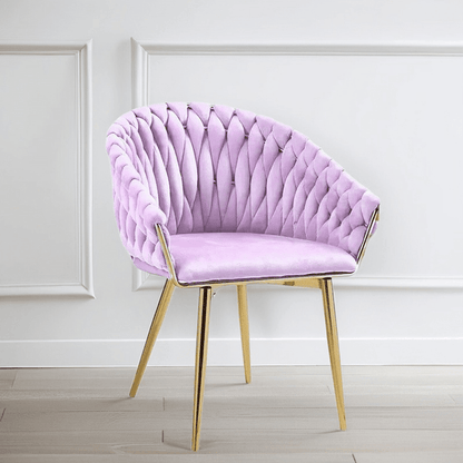 SERENITa Pink Modern Velvet Dining Chairs, Upholstered Living Room Chair with Woven Back and Golden Metal V255-SE-GP1801-DC-PINK