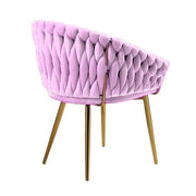 SERENITa Pink Modern Velvet Dining Chairs, Upholstered Living Room Chair with Woven Back and Golden Metal V255-SE-GP1801-DC-PINK