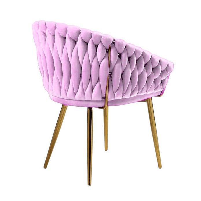 SERENITa Pink Modern Velvet Dining Chairs, Upholstered Living Room Chair with Woven Back and Golden Metal V255-SE-GP1801-DC-PINK