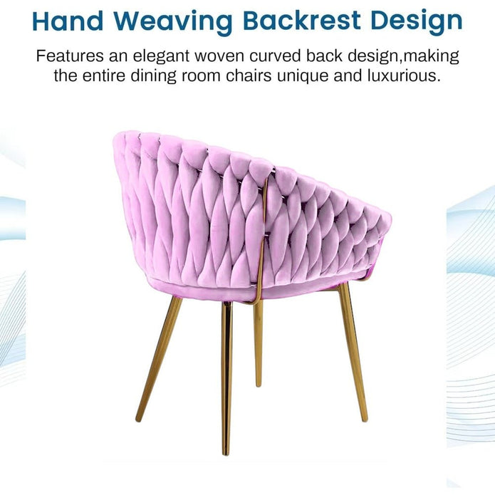 SERENITa Pink Modern Velvet Dining Chairs, Upholstered Living Room Chair with Woven Back and Golden Metal V255-SE-GP1801-DC-PINK