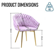 SERENITa Pink Modern Velvet Dining Chairs, Upholstered Living Room Chair with Woven Back and Golden Metal V255-SE-GP1801-DC-PINK