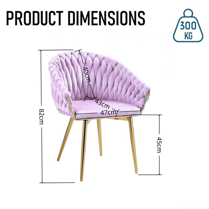 SERENITa Pink Modern Velvet Dining Chairs, Upholstered Living Room Chair with Woven Back and Golden Metal V255-SE-GP1801-DC-PINK
