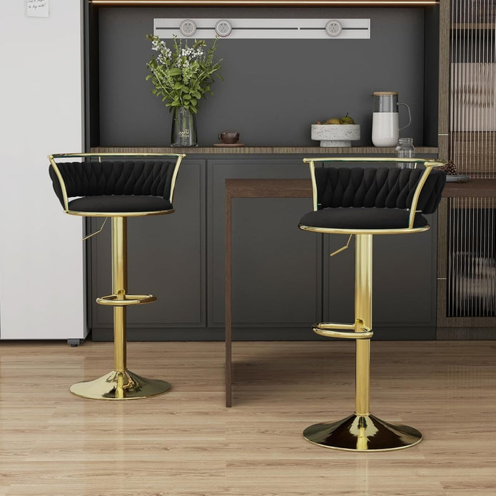SERENITa Golden Swivel Upholstered Velvet Adjustable Height Counter Stool with Metal Frame Black (Set of 2) V255-SE-GP2312R-BLACK