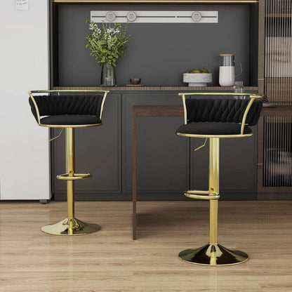 SERENITa Golden Swivel Upholstered Velvet Adjustable Height Counter Stool with Metal Frame Black (Set of 2) V255-SE-GP2312R-BLACK