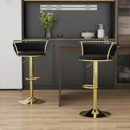 SERENITa Golden Swivel Upholstered Velvet Adjustable Height Counter Stool with Metal Frame Black (Set of 2) V255-SE-GP2312R-BLACK