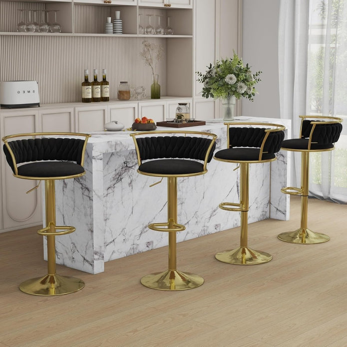 SERENITa Golden Swivel Upholstered Velvet Adjustable Height Counter Stool with Metal Frame Black (Set of 2) V255-SE-GP2312R-BLACK