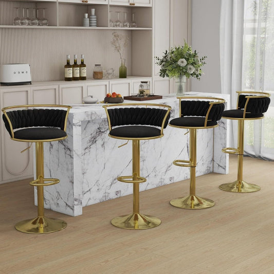 SERENITa Golden Swivel Upholstered Velvet Adjustable Height Counter Stool with Metal Frame Black (Set of 2) V255-SE-GP2312R-BLACK
