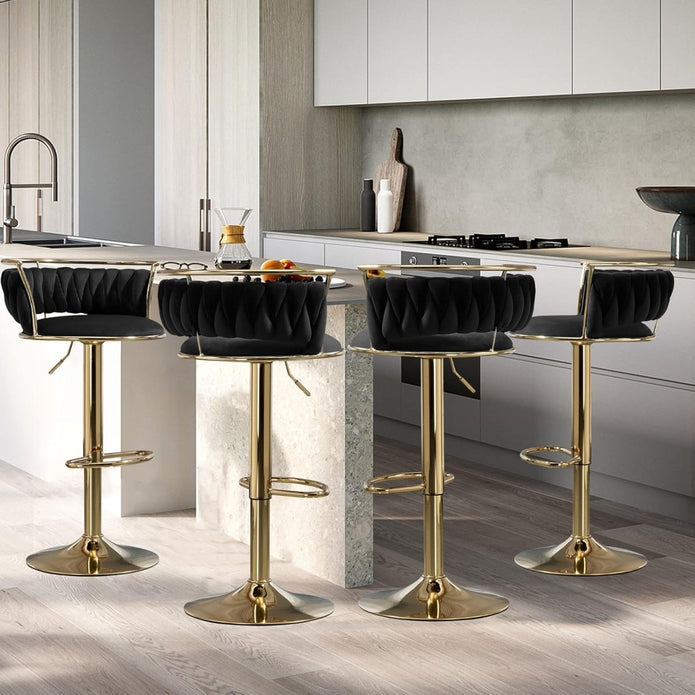 SERENITa Golden Swivel Upholstered Velvet Adjustable Height Counter Stool with Metal Frame Black (Set of 2) V255-SE-GP2312R-BLACK