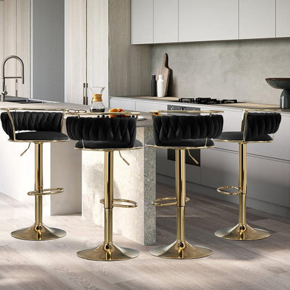 SERENITa Golden Swivel Upholstered Velvet Adjustable Height Counter Stool with Metal Frame Black (Set of 2) V255-SE-GP2312R-BLACK