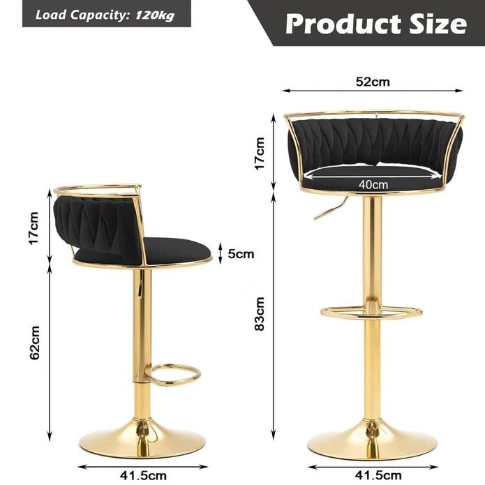 SERENITa Golden Swivel Upholstered Velvet Adjustable Height Counter Stool with Metal Frame Black (Set of 2) V255-SE-GP2312R-BLACK