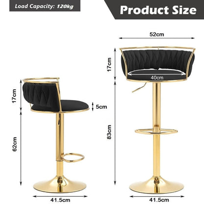 SERENITa Golden Swivel Upholstered Velvet Adjustable Height Counter Stool with Metal Frame Black (Set of 2) V255-SE-GP2312R-BLACK