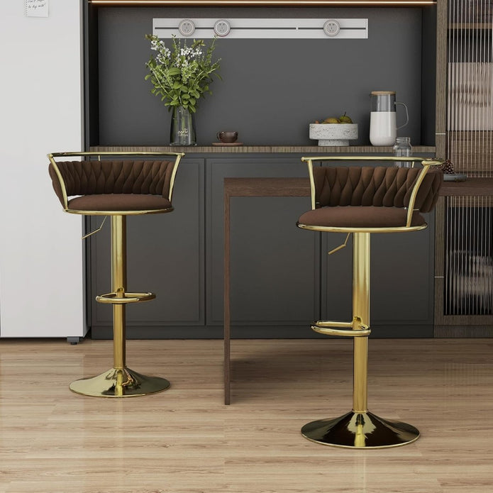 SERENITa Golden Swivel Upholstered Velvet Adjustable Height Counter Stool with Metal Frame Coffee (Set of 2) V255-SE-GP2312R-COFFEE
