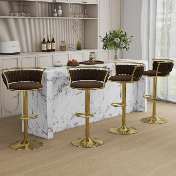 SERENITa Golden Swivel Upholstered Velvet Adjustable Height Counter Stool with Metal Frame Coffee (Set of 2) V255-SE-GP2312R-COFFEE