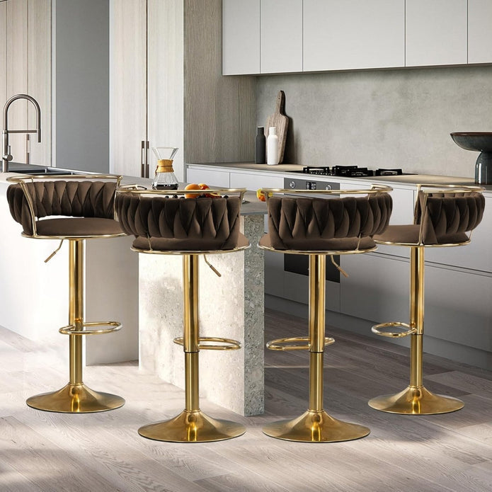 SERENITa Golden Swivel Upholstered Velvet Adjustable Height Counter Stool with Metal Frame Coffee (Set of 2) V255-SE-GP2312R-COFFEE