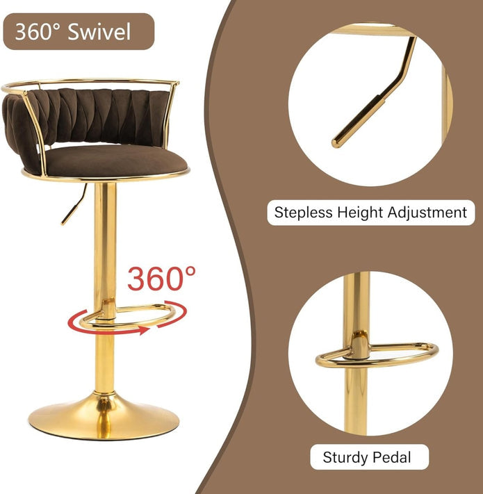 SERENITa Golden Swivel Upholstered Velvet Adjustable Height Counter Stool with Metal Frame Coffee (Set of 2) V255-SE-GP2312R-COFFEE