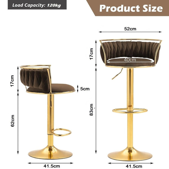 SERENITa Golden Swivel Upholstered Velvet Adjustable Height Counter Stool with Metal Frame Coffee (Set of 2) V255-SE-GP2312R-COFFEE