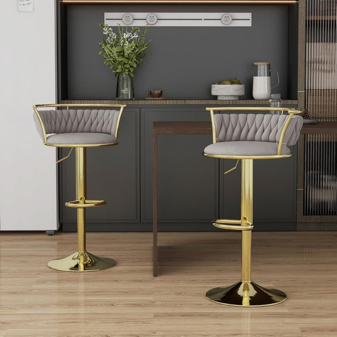 SERENITa Golden Swivel Upholstered Velvet Adjustable Height Counter Stool with Metal Frame Grey (Set of 2) V255-SE-GP2312R-GREY