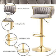 SERENITa Golden Swivel Upholstered Velvet Adjustable Height Counter Stool with Metal Frame Grey (Set of 2) V255-SE-GP2312R-GREY