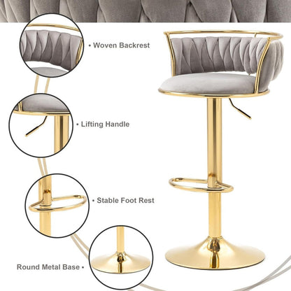 SERENITa Golden Swivel Upholstered Velvet Adjustable Height Counter Stool with Metal Frame Grey (Set of 2) V255-SE-GP2312R-GREY
