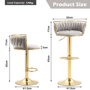 SERENITa Golden Swivel Upholstered Velvet Adjustable Height Counter Stool with Metal Frame Grey (Set of 2) V255-SE-GP2312R-GREY