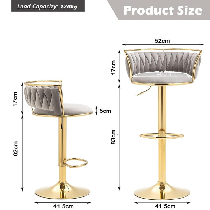 SERENITa Golden Swivel Upholstered Velvet Adjustable Height Counter Stool with Metal Frame Grey (Set of 2) V255-SE-GP2312R-GREY