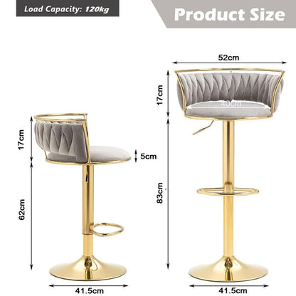 SERENITa Golden Swivel Upholstered Velvet Adjustable Height Counter Stool with Metal Frame Grey (Set of 2) V255-SE-GP2312R-GREY