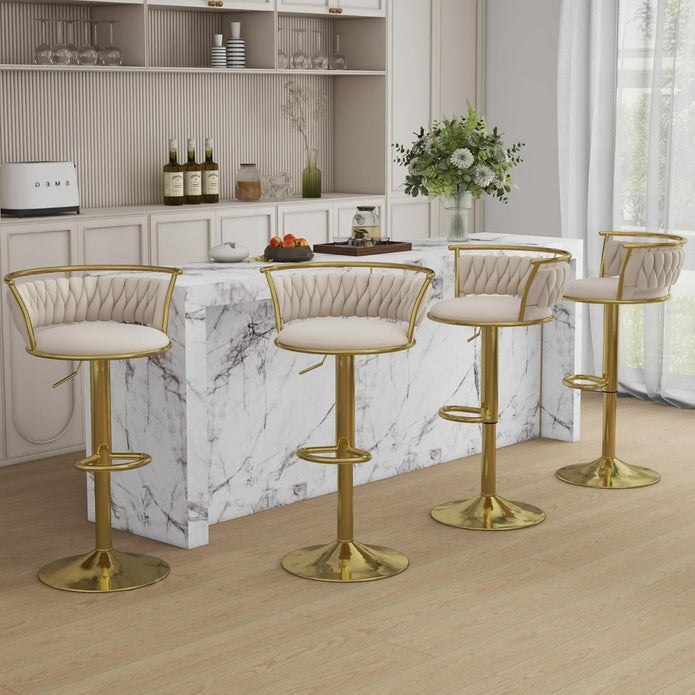 SERENITa Golden Swivel Upholstered Velvet Adjustable Height Counter Stool with Metal Frame Ivory (Set of 2) V255-SE-GP2312R-IVORY