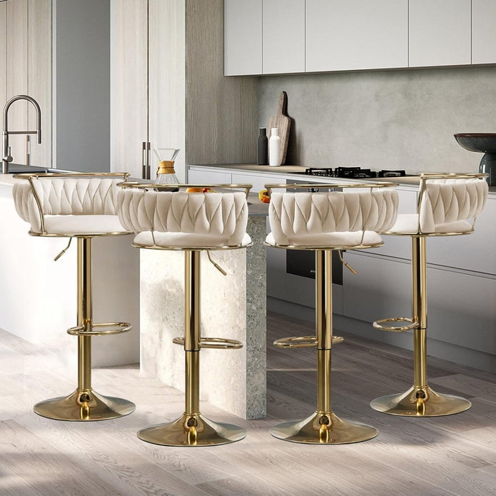 SERENITa Golden Swivel Upholstered Velvet Adjustable Height Counter Stool with Metal Frame Ivory (Set of 2) V255-SE-GP2312R-IVORY